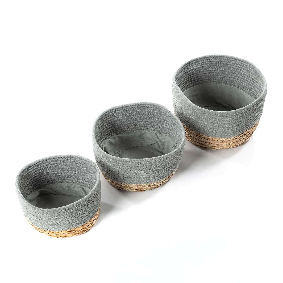 Cesto de ba&ntilde;o verde caqui y natural 20x25cm