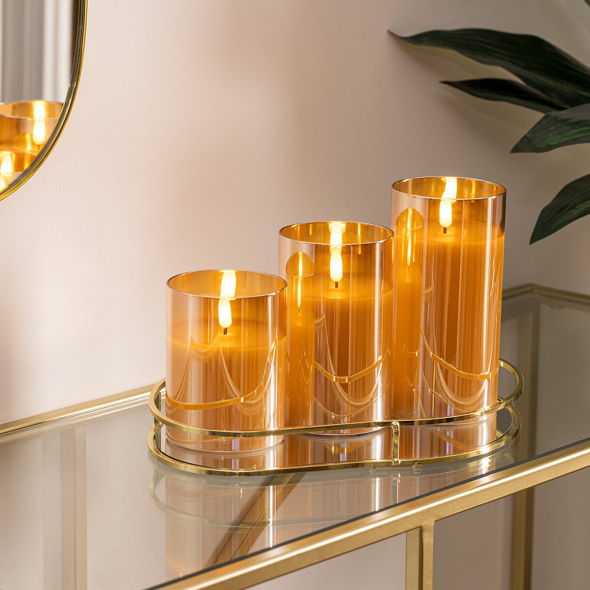Juego de 3 velas led &aacute;mbar SENA