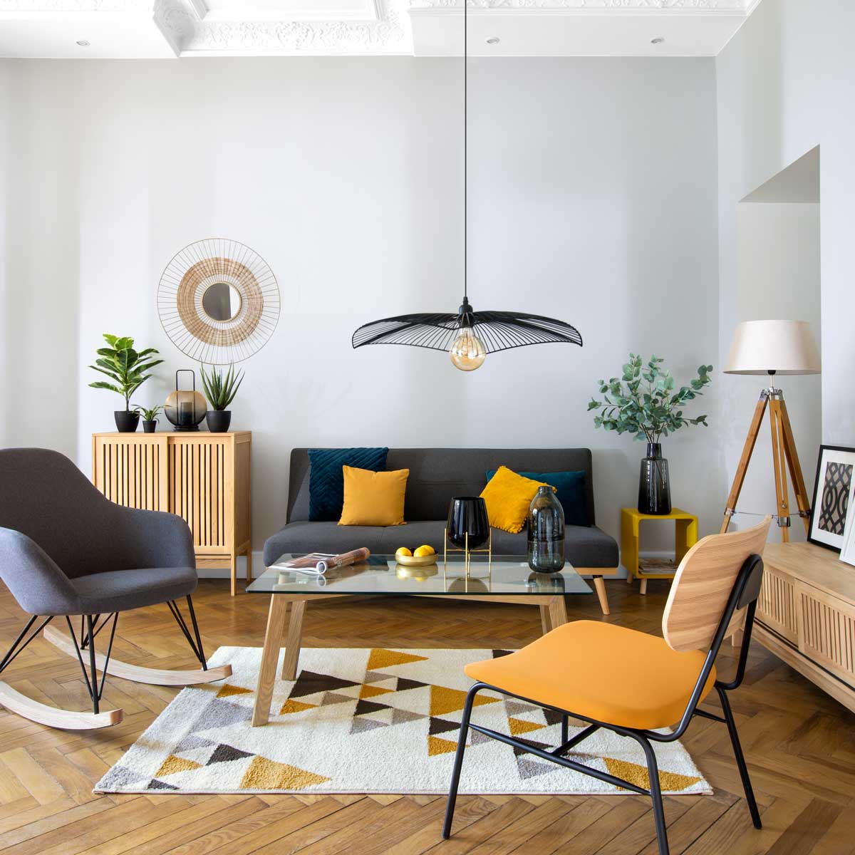 Candeeiro De Chão Runo Linho Com Tripé Em Bambu