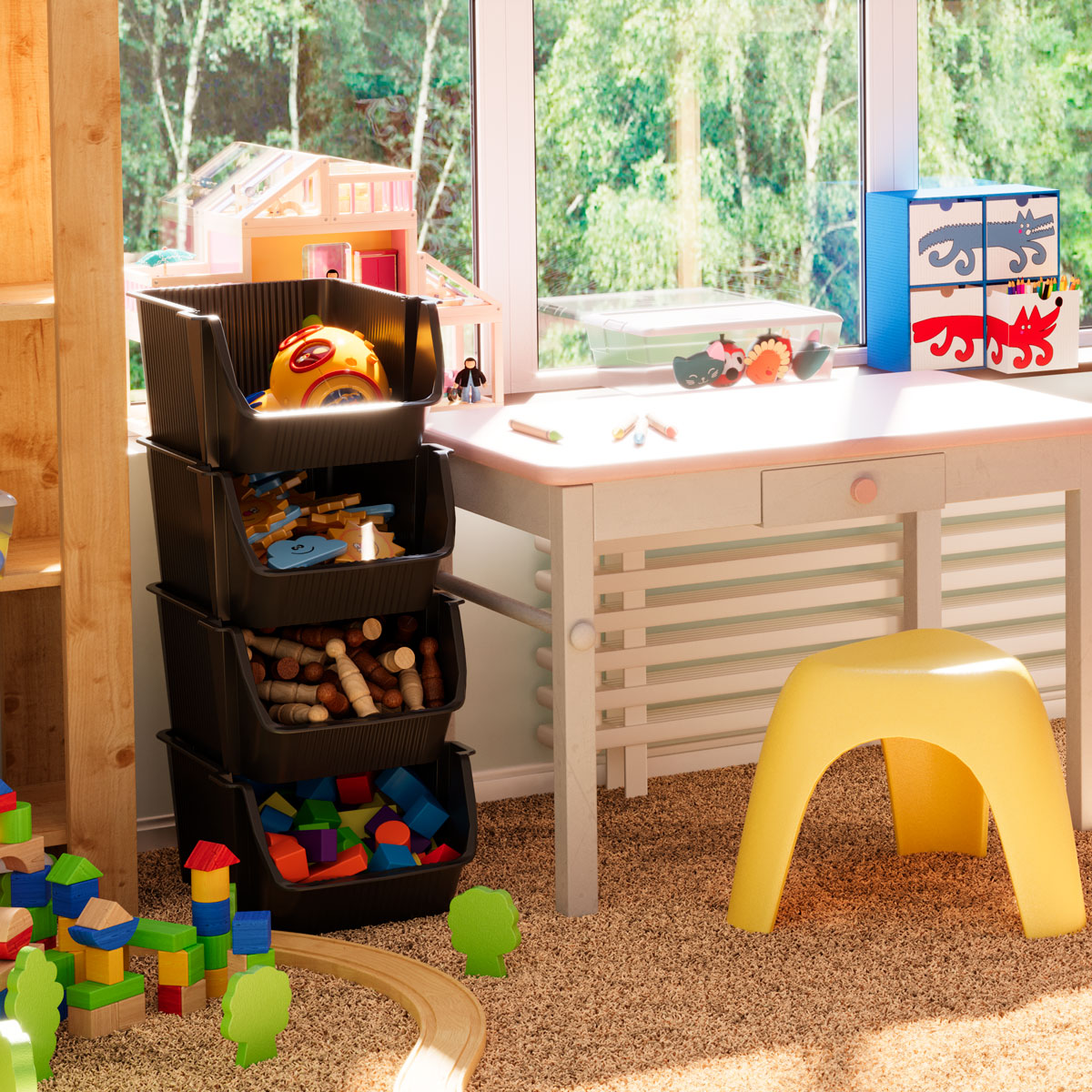 Juego de 4 cestos de almacenaje gris oscuro