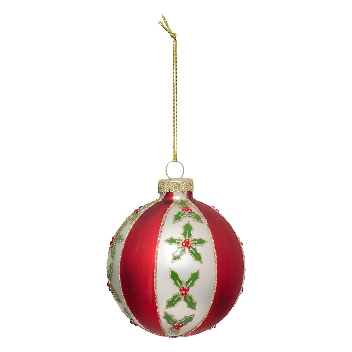 Bola de Navidad con rayas y acebo 8cm 
