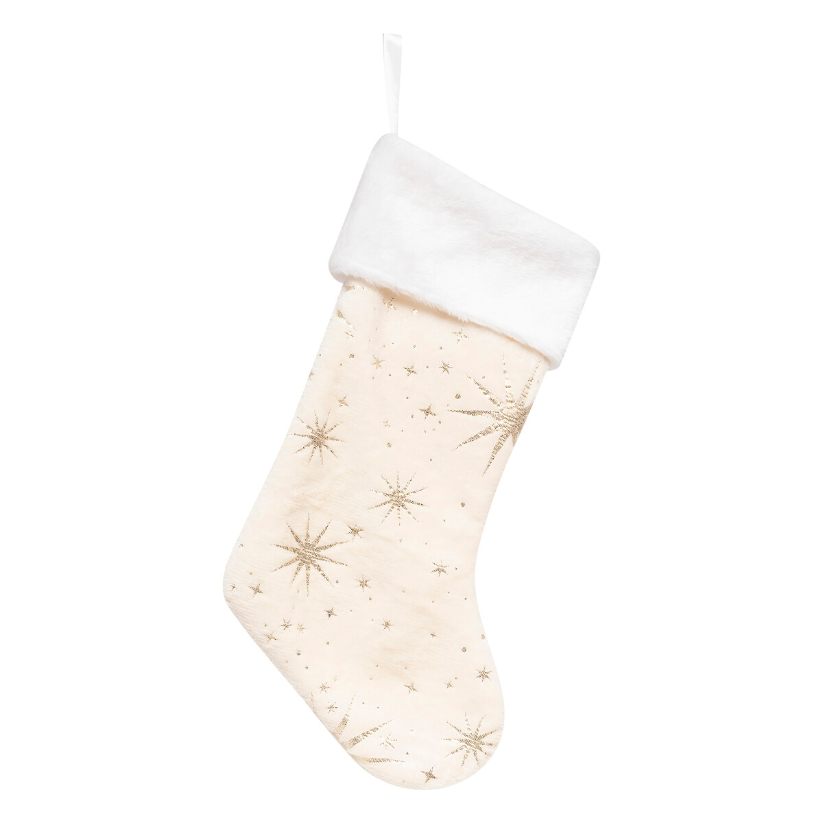 Bota de Navidad con estrellas marfil y dorado 45cm