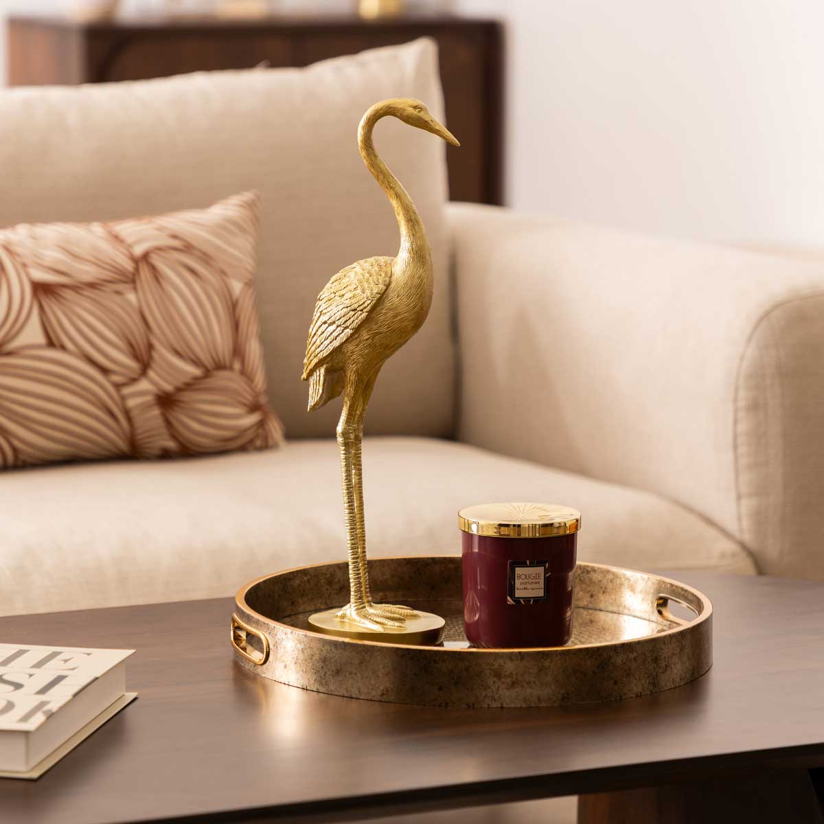 Figura Garza De Resina Dorada 41cm