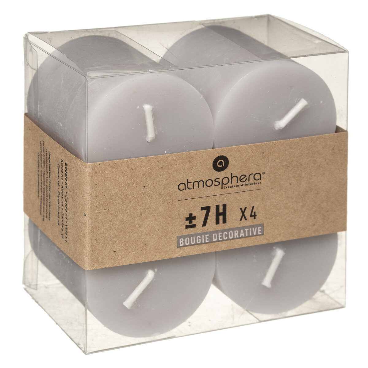 Set 4 Velas R&uacute;sticas Gris Pardo 4.5Cm