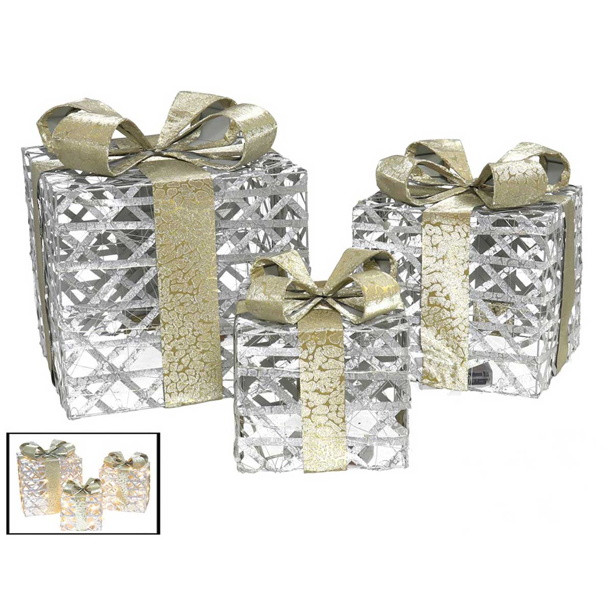 Caixa Luminosa Efeito Presente Prateado