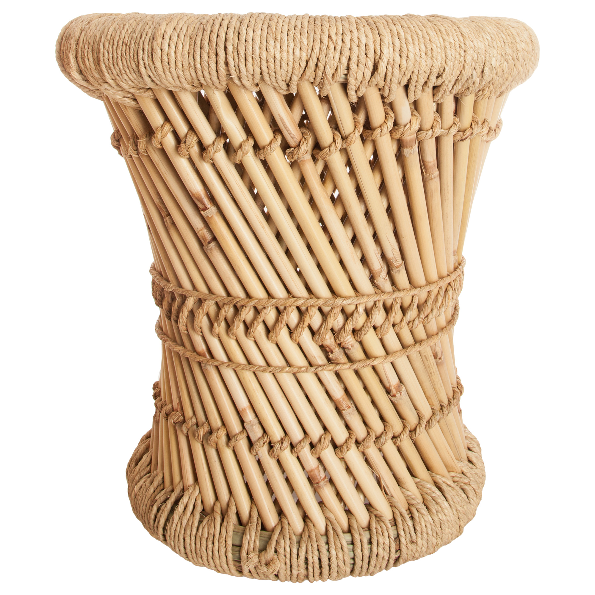 Taburete beige de bamb&uacute; y cuerda 32Cm 