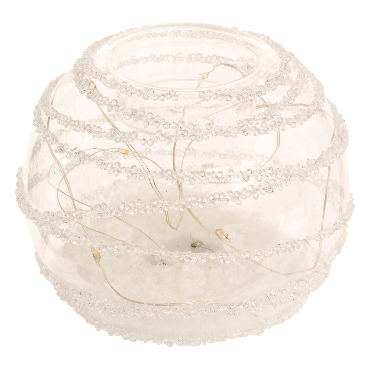 Portavelas Transparente Con LED 8,5x10cm