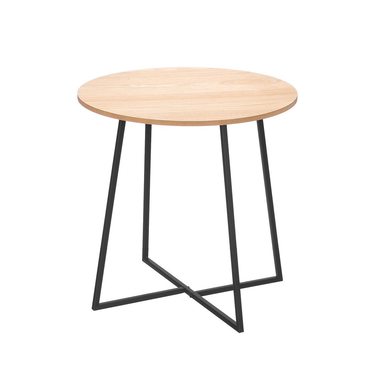 Mesa auxiliar beige de madera y metal D40cm