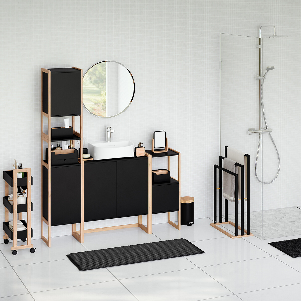 Estantería 3 Niveles Negra Bambú