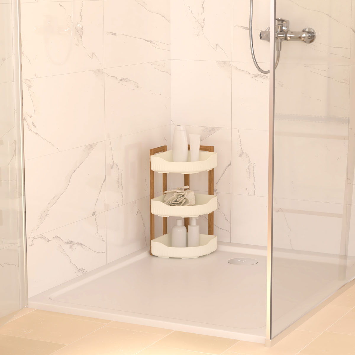 Estante esquinero NATUREO de baño 3 niveles bambú
