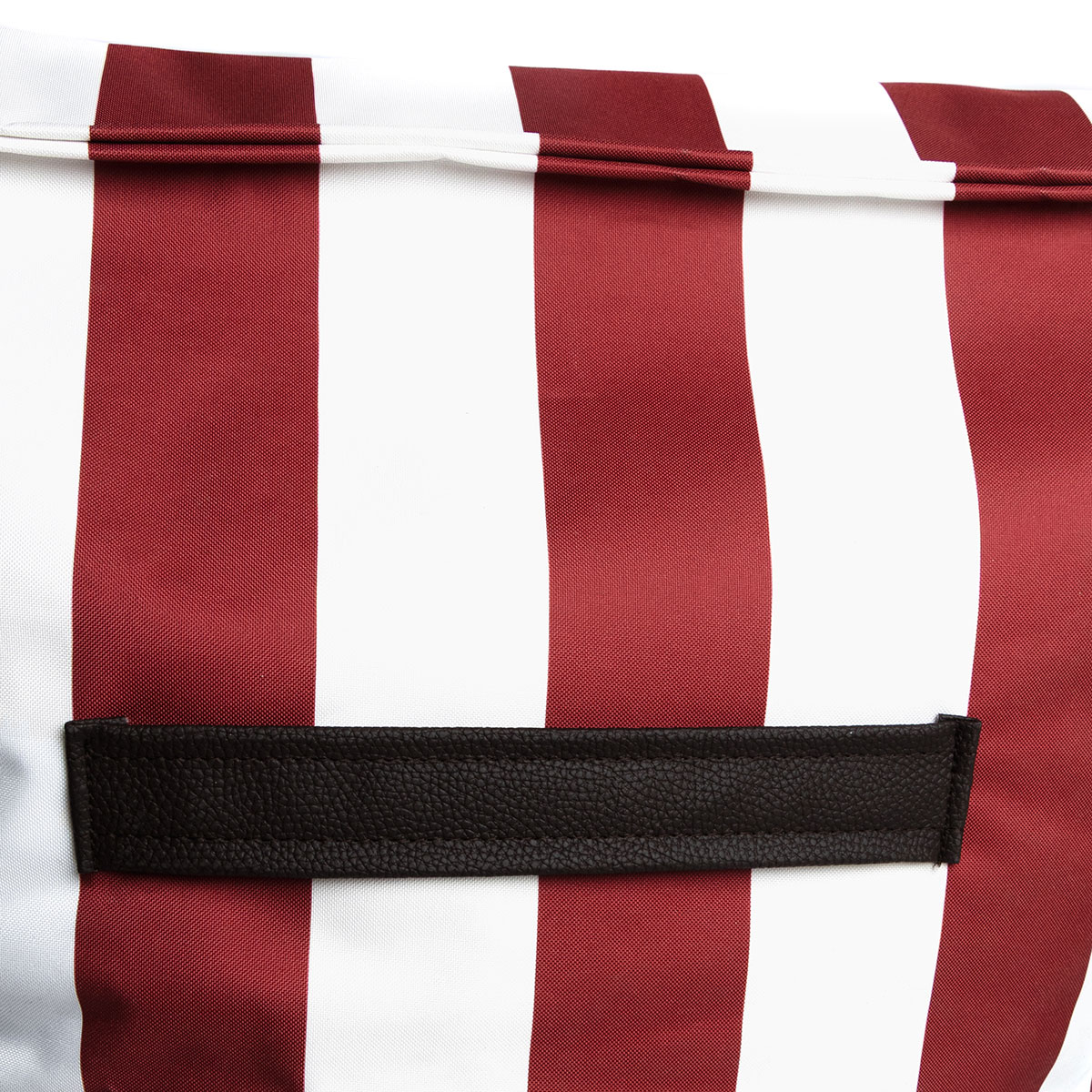 Puf sof&aacute; impermeable a rayas blancas y burdeos