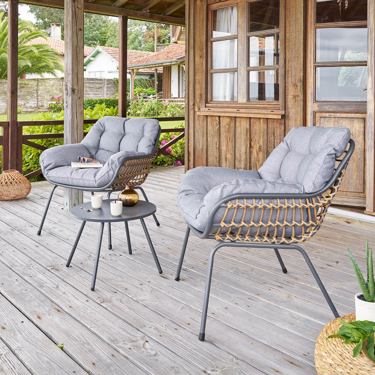 Conjunto De Jardim Paopao Cinza Graphite Para 2 Pessoas