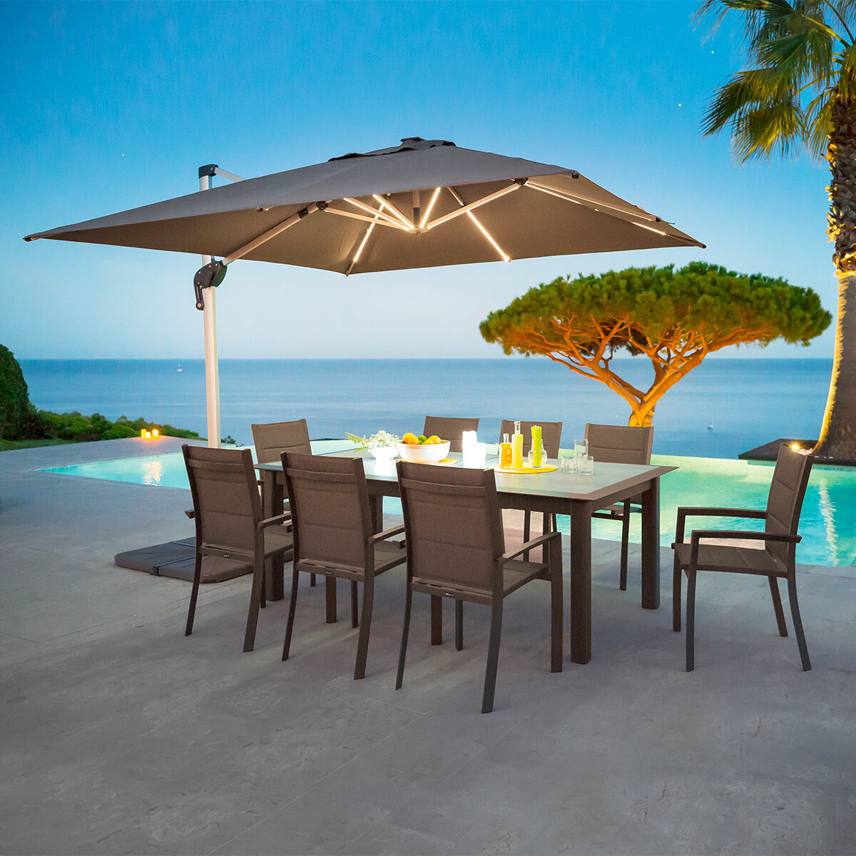 Guarda-Sol Equador Cinza Ardósia Com LED 3x3M