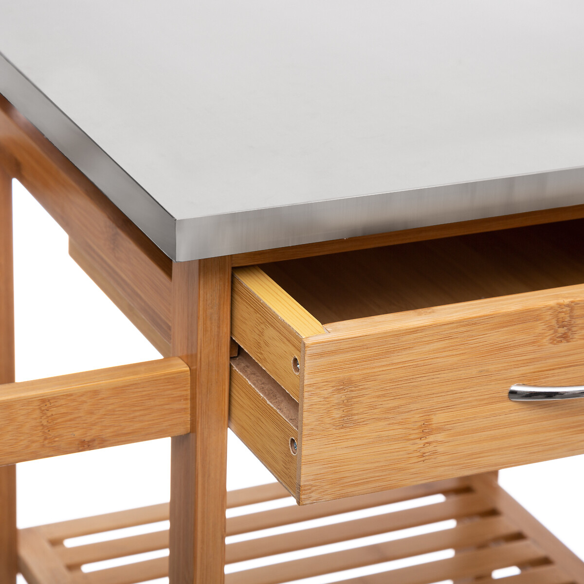 Carrito auxiliar de bambú con 3 cajones