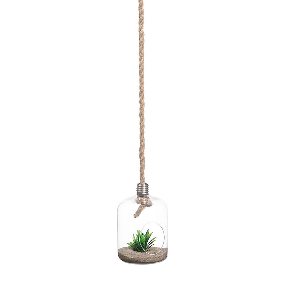 Jarrón vidrio colgante con planta artificial 22cm
