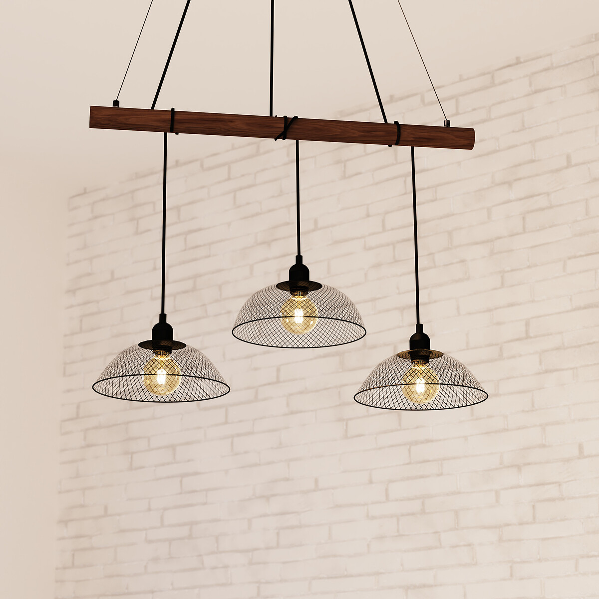 L&aacute;mpara de techo TIMMY negra de metal y madeira