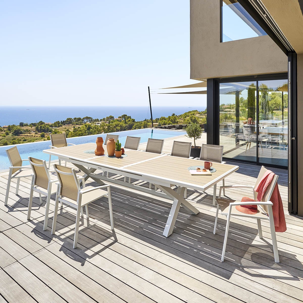 Mesa extensible AXIOME lino y blanco 250-330cm