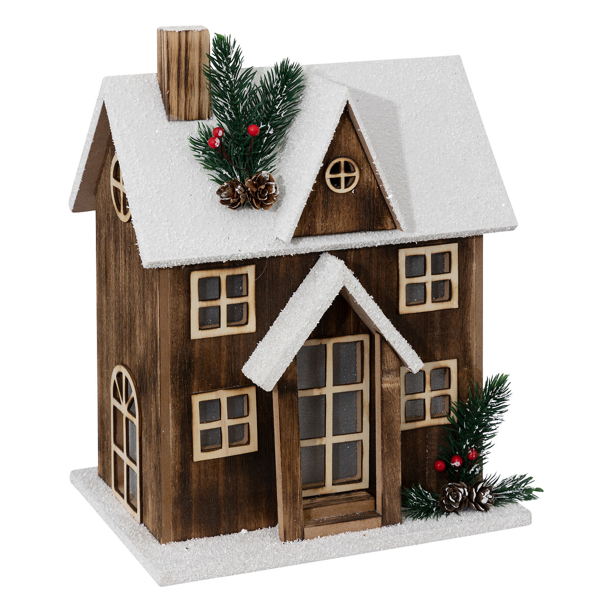 Casita De Madera Con Nieve Y LED
