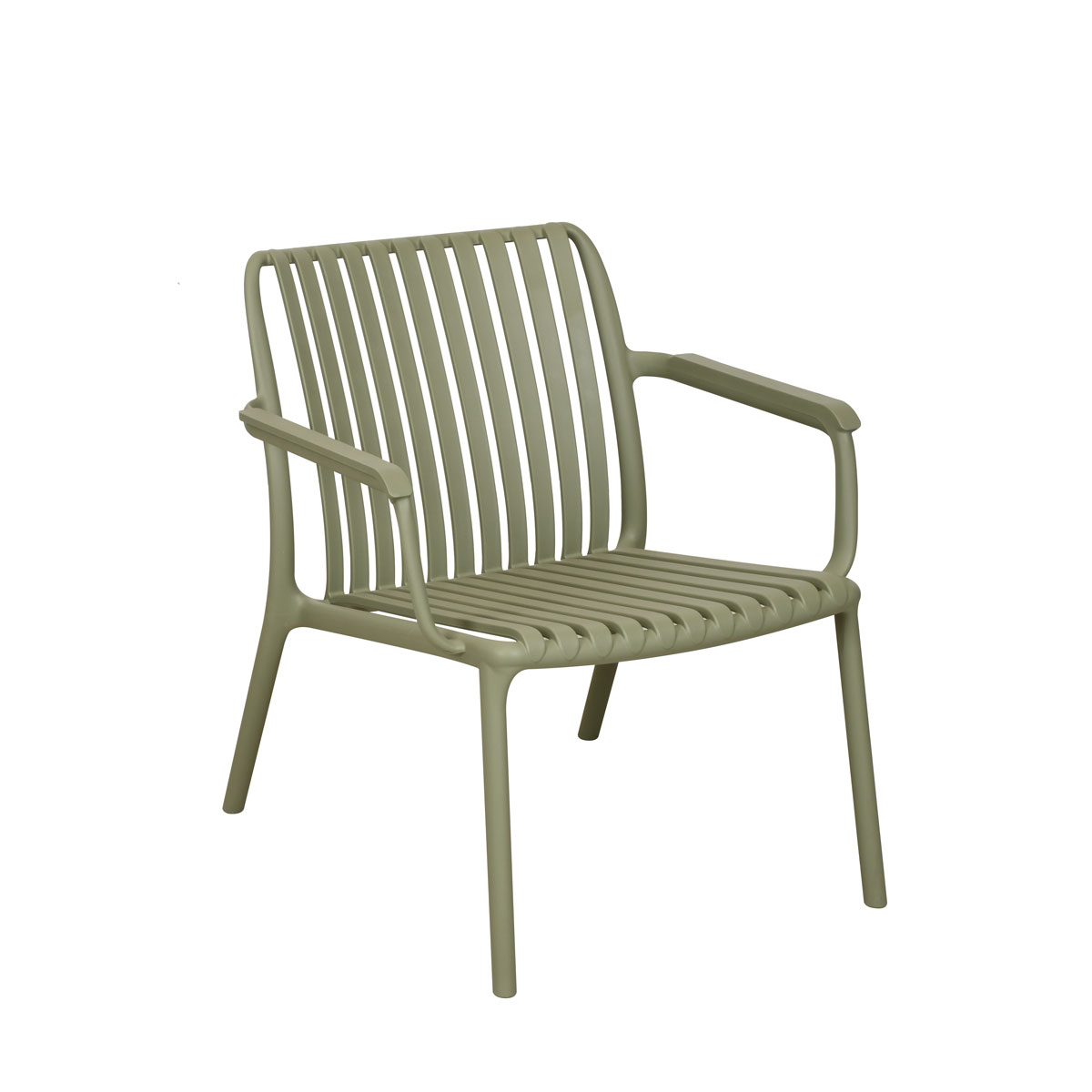 Silla de exterior verde con reposabrazos