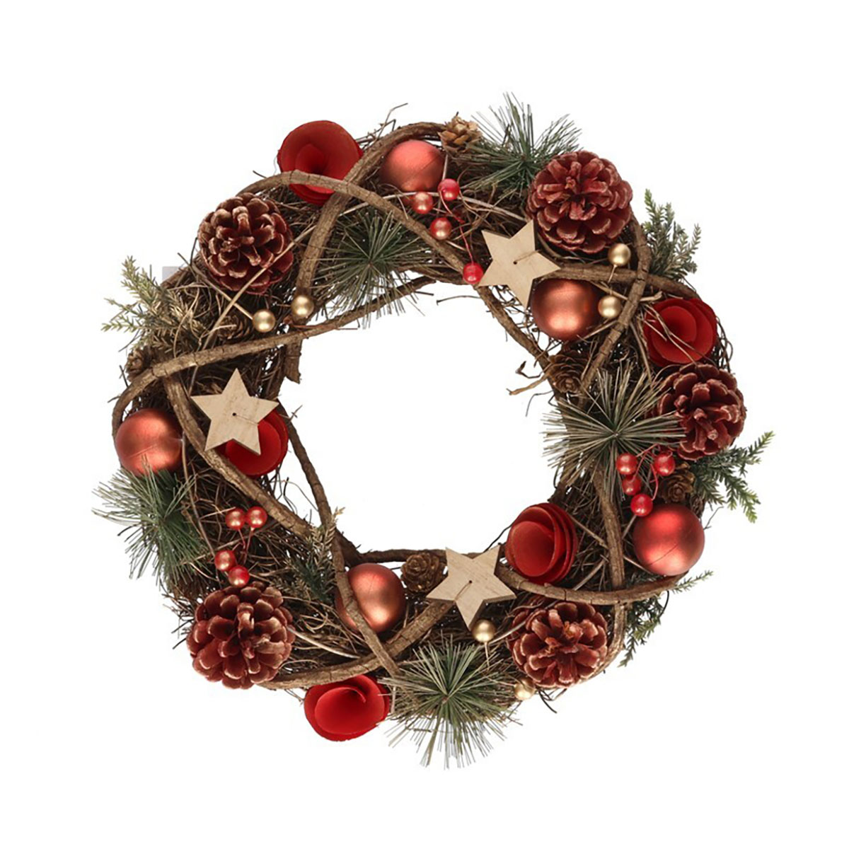 Corona ramas con pi&ntilde;as y estrellas 34cm 