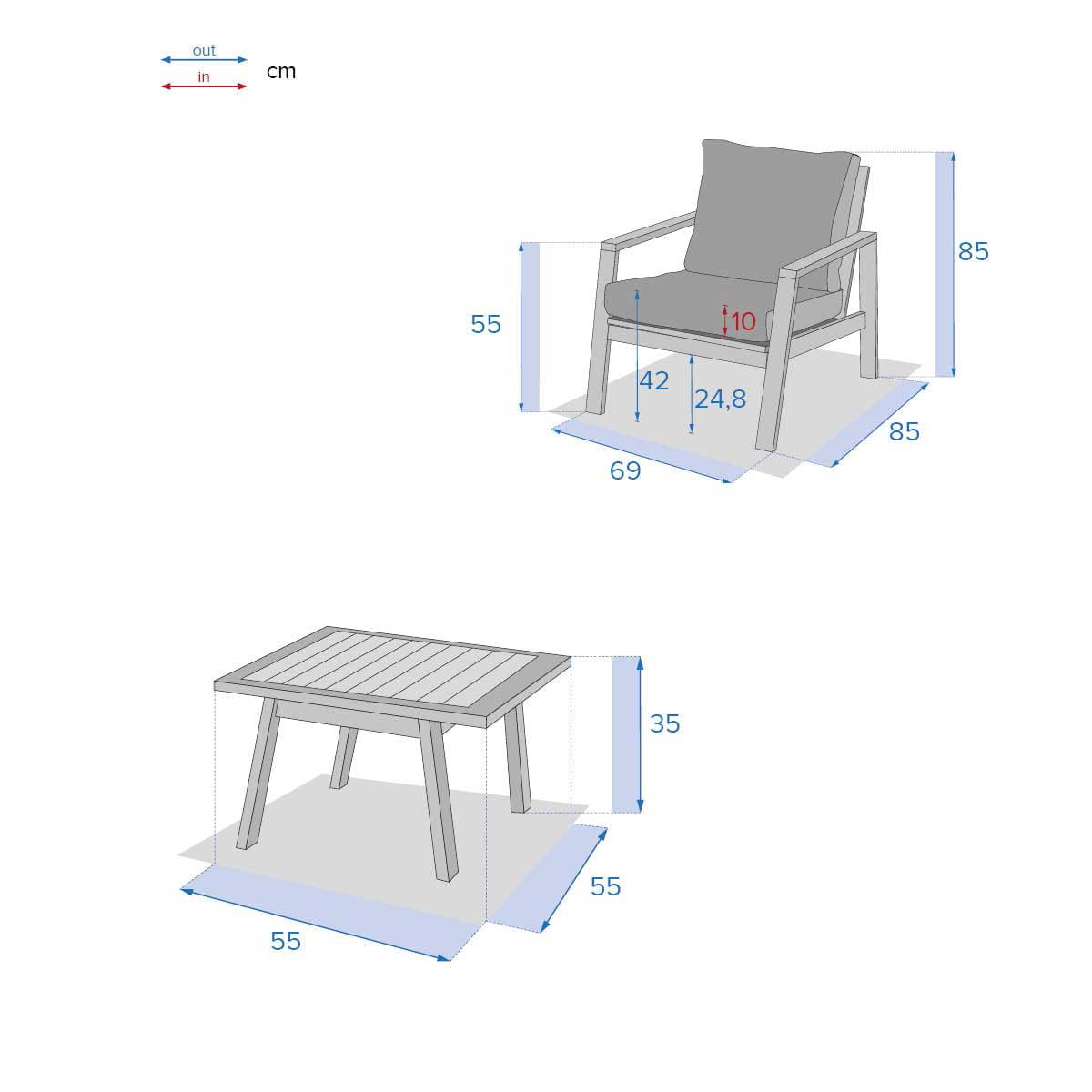 Juego de jardín TIWI de madera acacia 