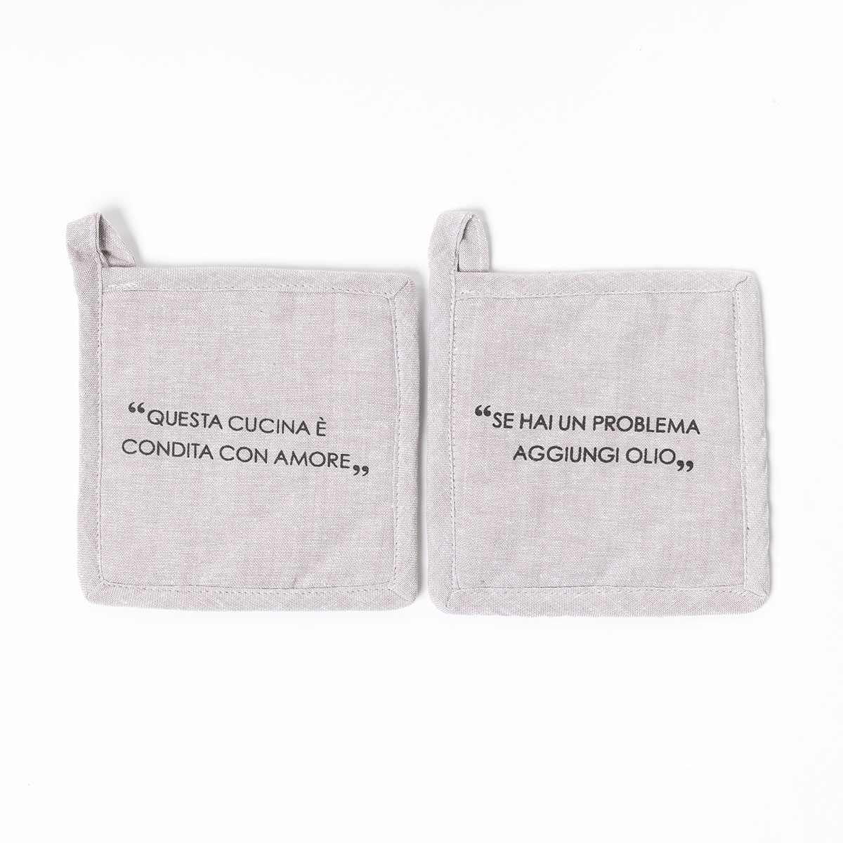 Juego de 2 agarradores con frase taupe de algodón