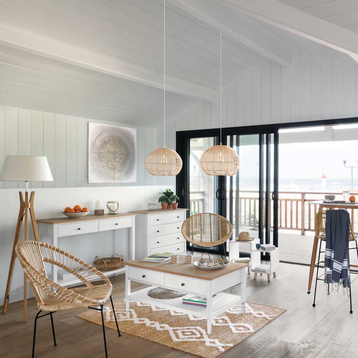 L&aacute;mpara De Pie Kalo Beige De Bamb&uacute; 156Cm