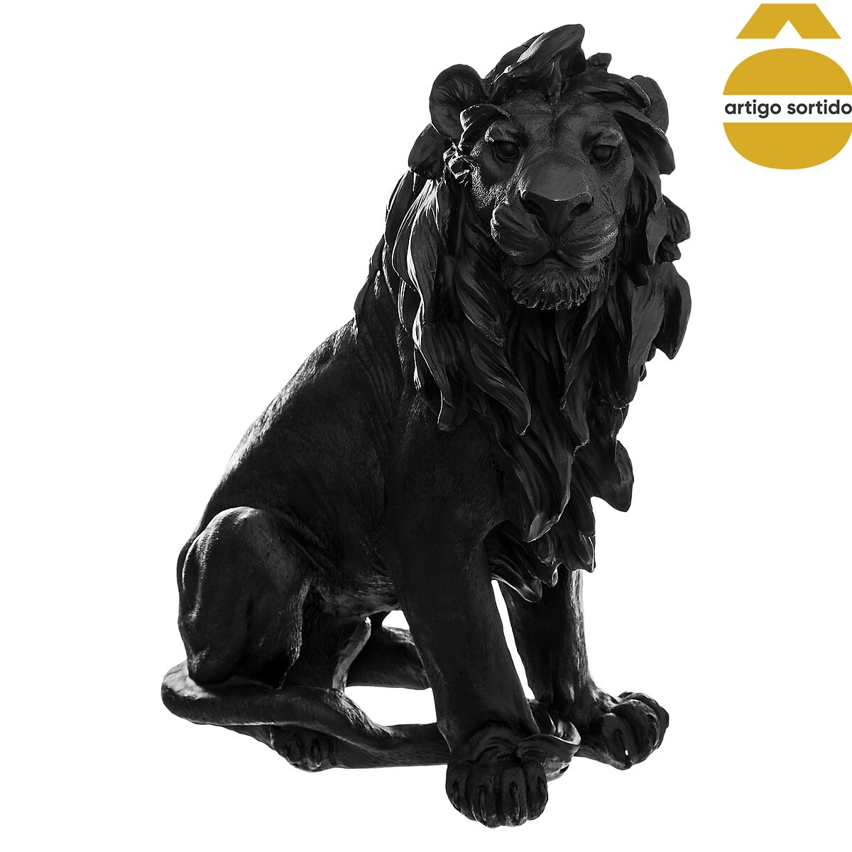 Estatua León Resina Blanco/Negro 31Cm