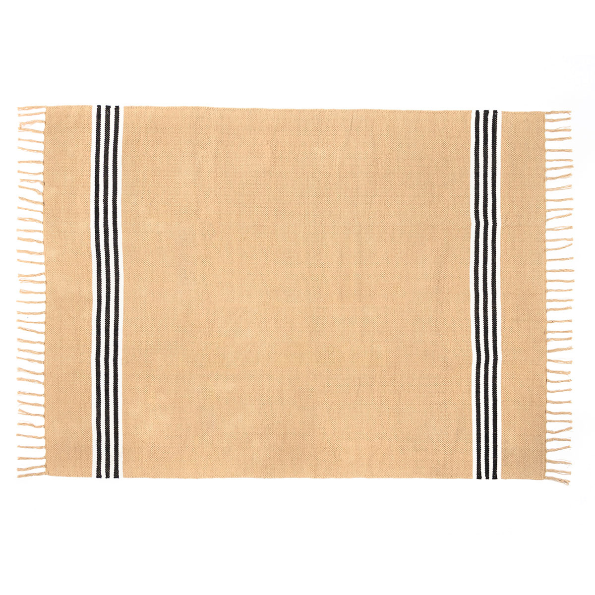 Alfombra Inuit Crudo Y Negro Con Flecos 120x160cm