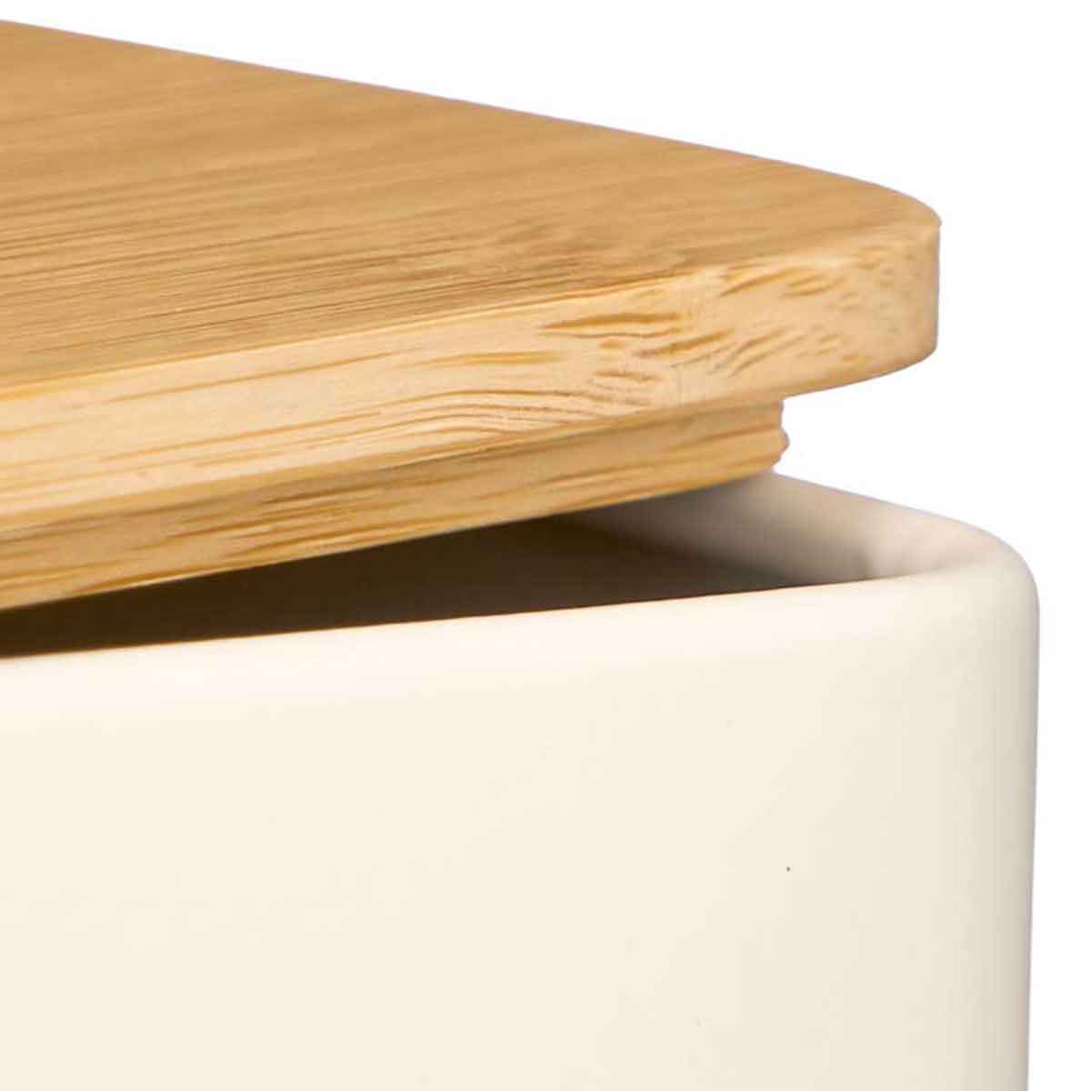 Caja para capsulas de caf&eacute; beige con tapa de bamb&uacute;