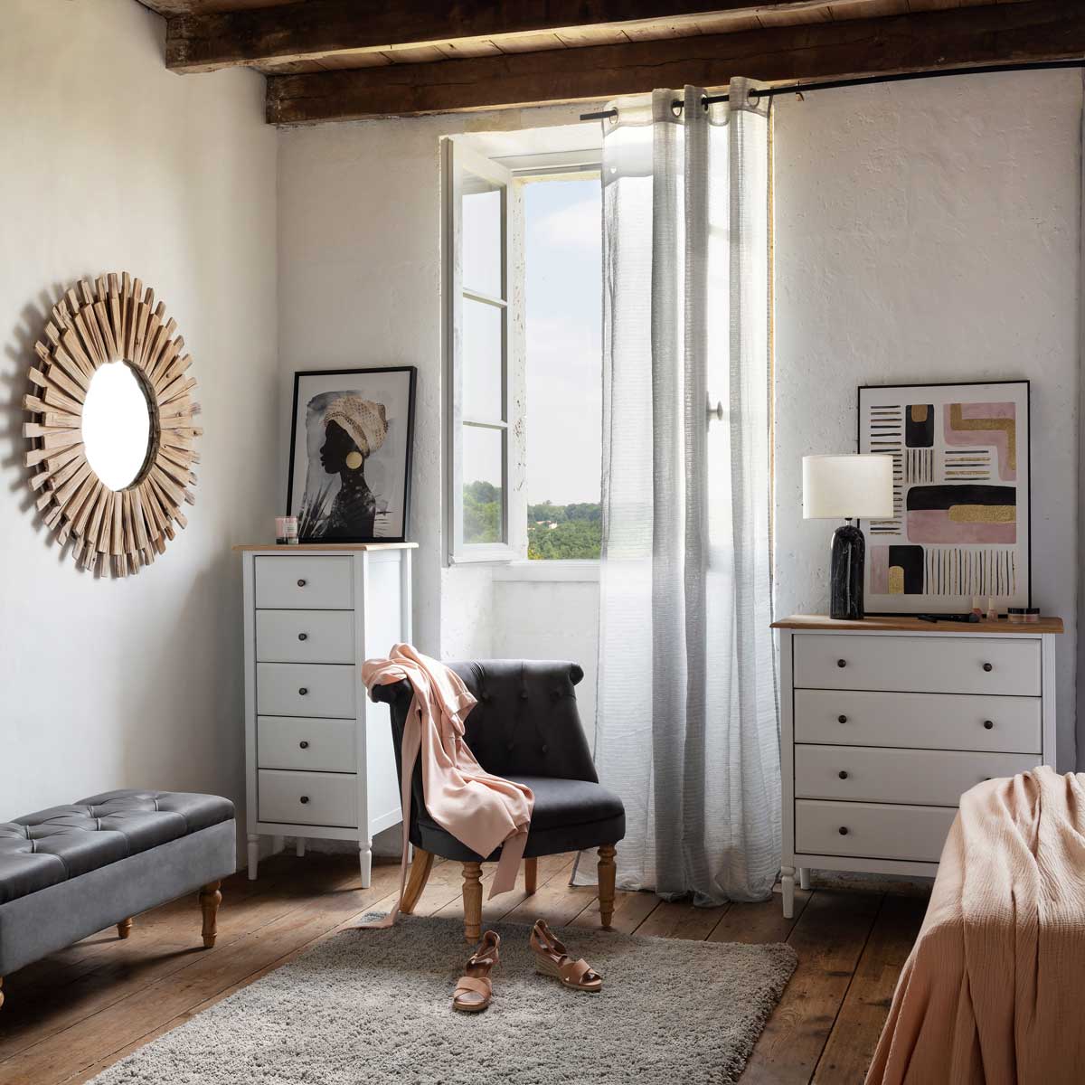 Cómoda Madera Con 4 Cajones 80x40x85.5Cm