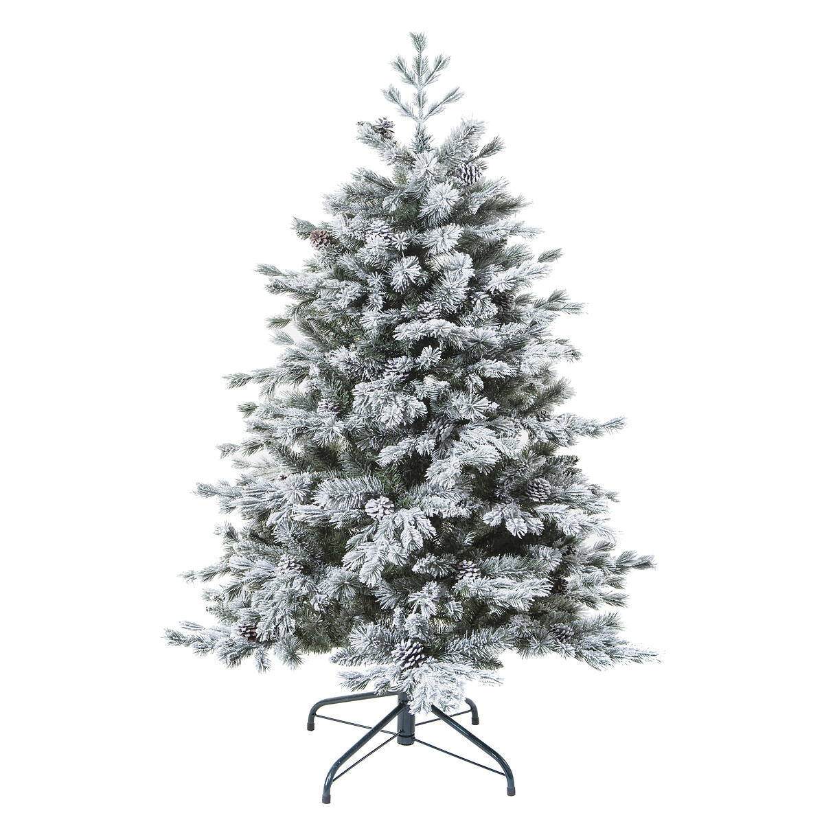 Árvore De Natal Yukon Verde Efeito Neve Com Pinhas 150cm
