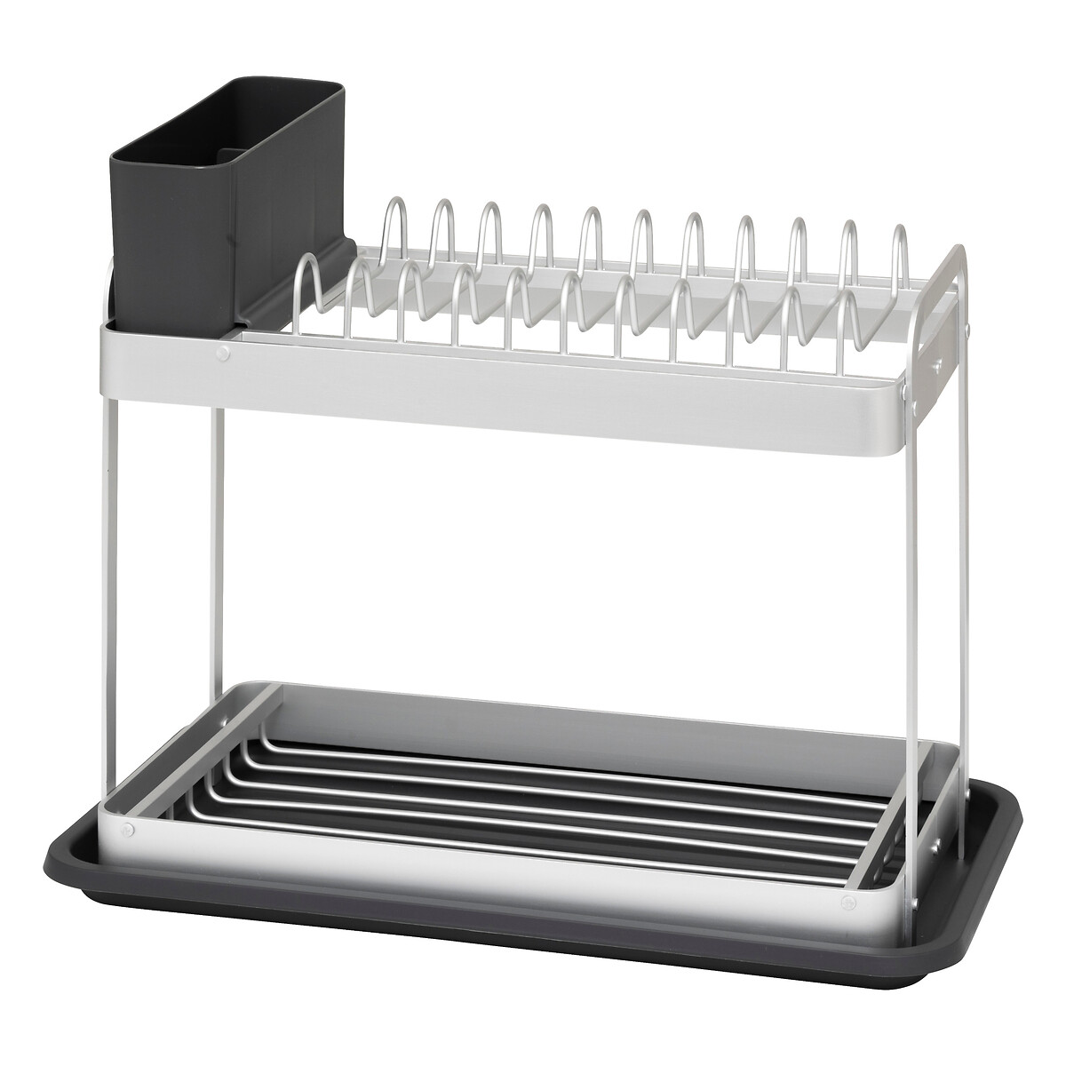 Escurreplatos con 2 niveles gris de aluminio
