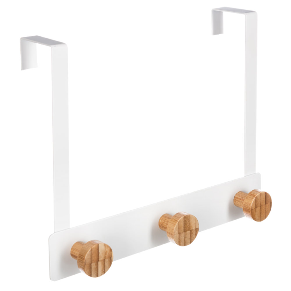Colgador Puerta C/3 Ganchos Bamb&uacute; Blanco