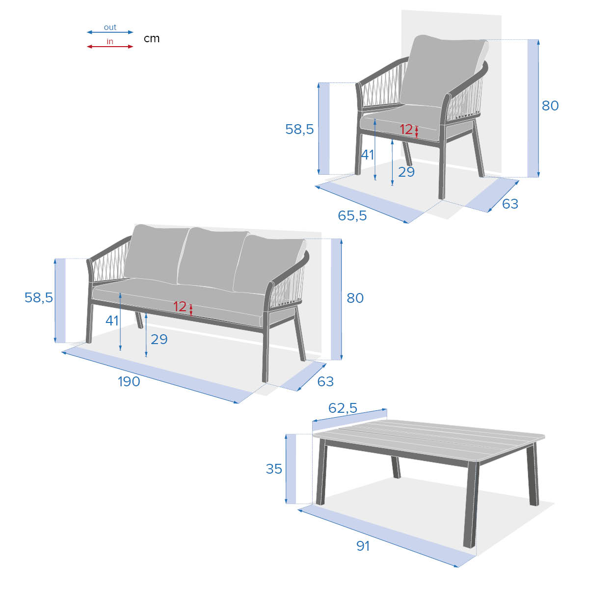 Juego de jardín ORIENGO gris oscuro