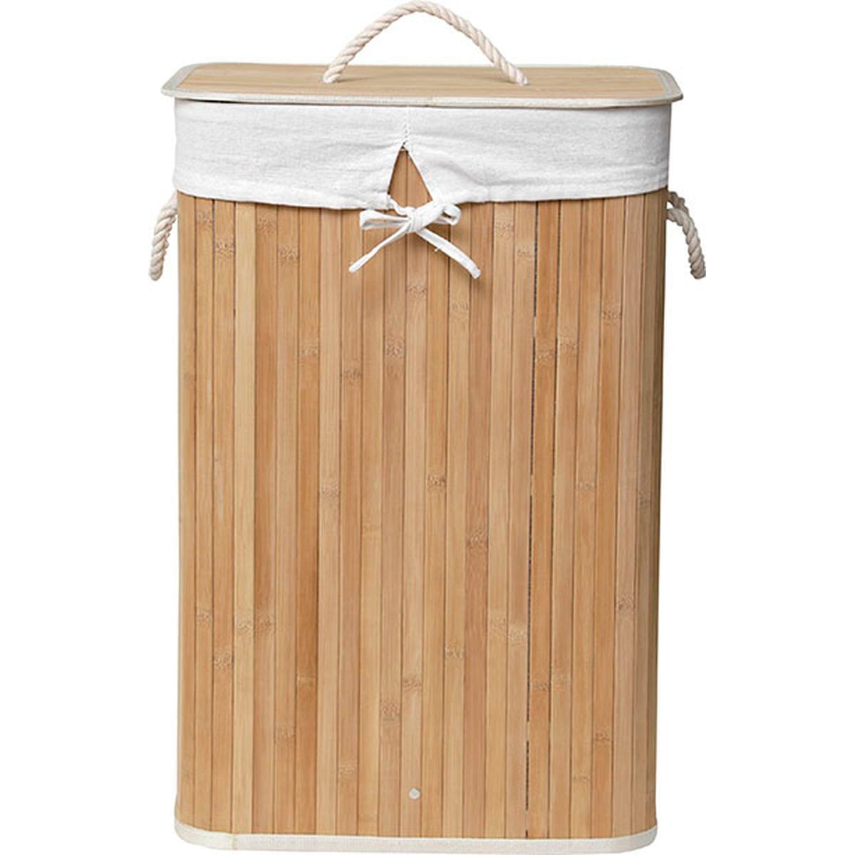 Cesto De Roupa WC Retangular Natural Em Bambu