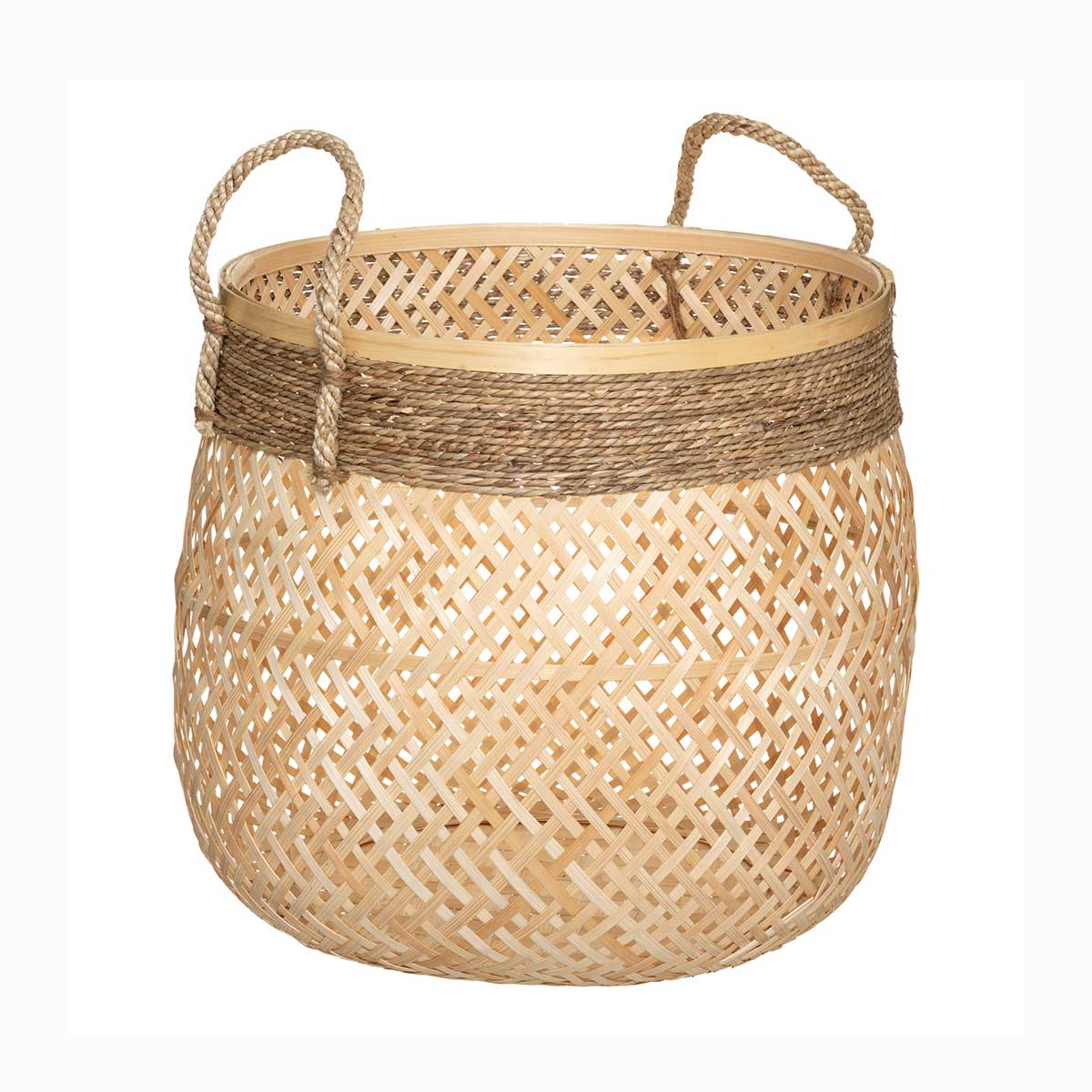 Cesta redonda beige de bambú 30x34cm