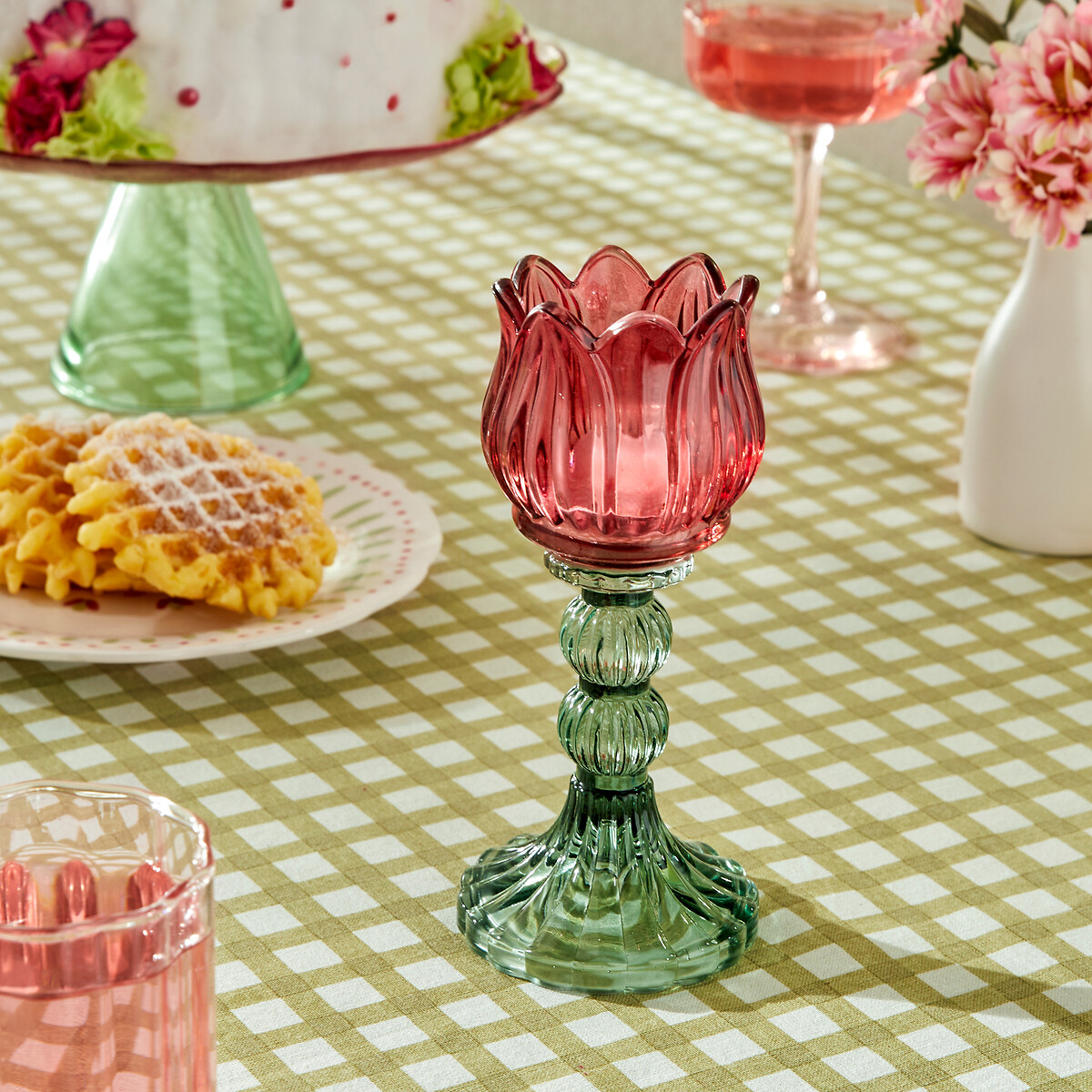 Candelabro FLEUR DE ROSE  de vidrio 17cm