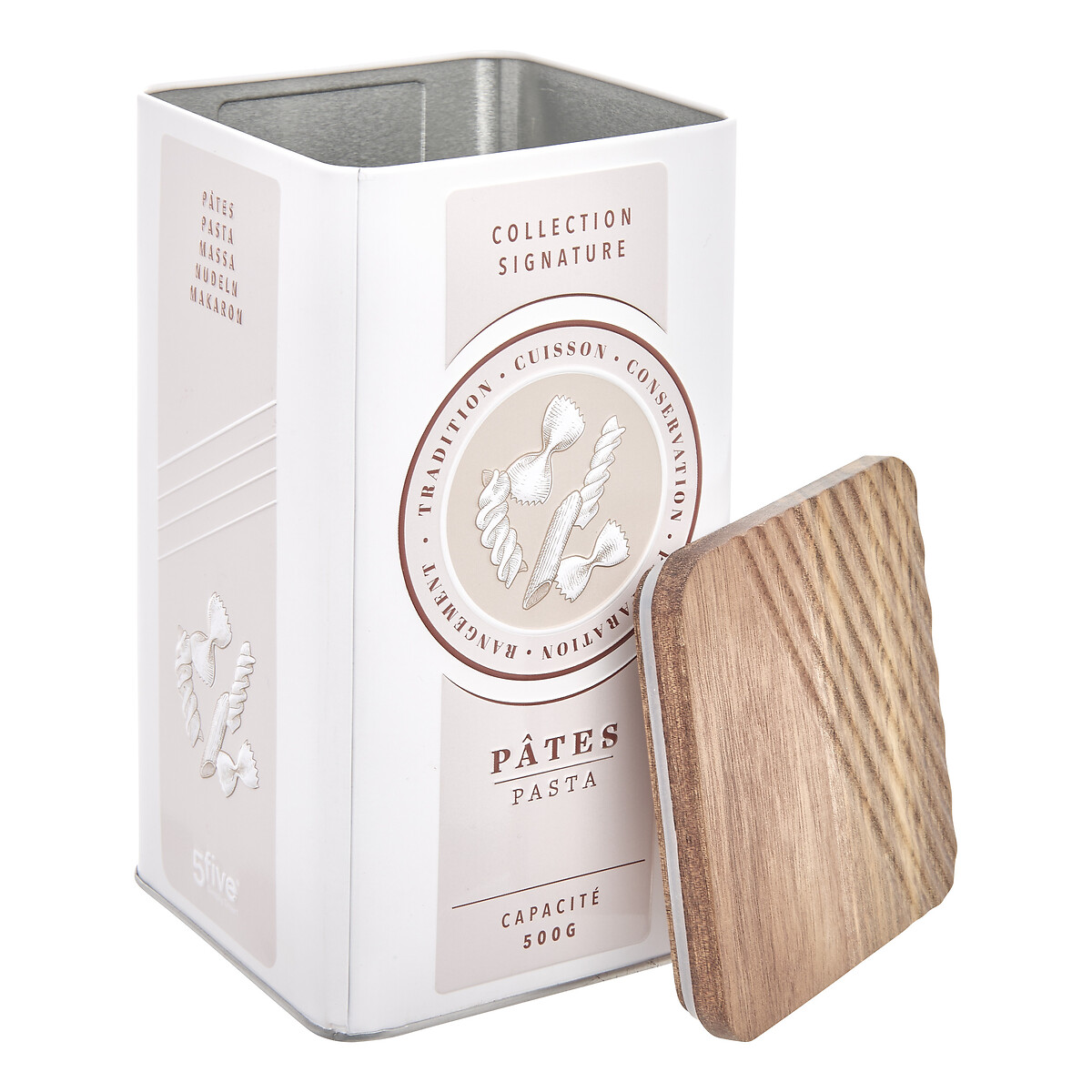 Lata para pasta beige de metal con tapa