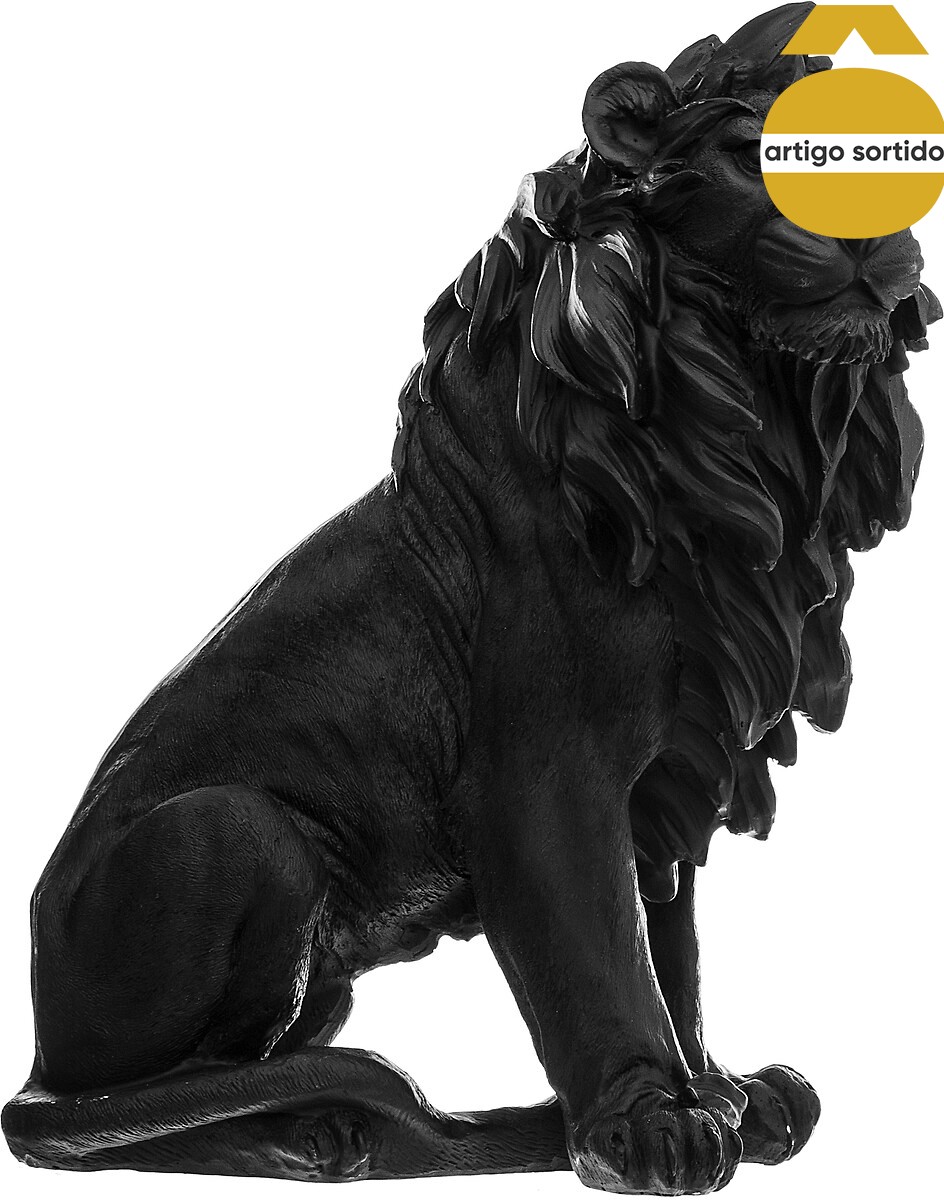 Estatua León Resina Blanco/Negro 31Cm