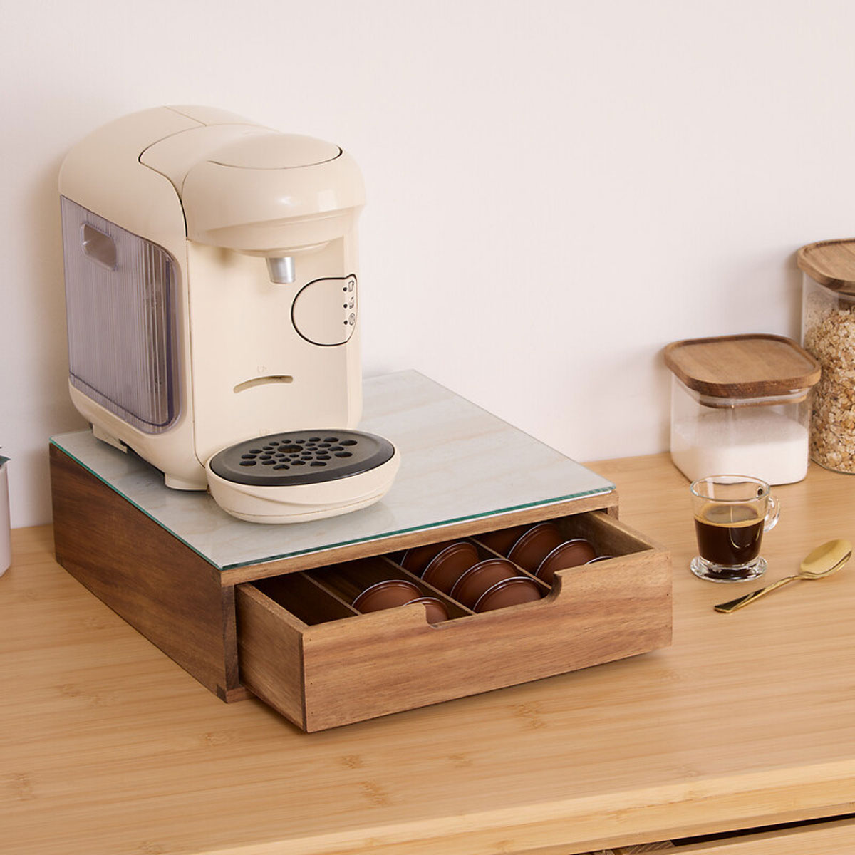Caja para cápsulas de café de madera de acacia