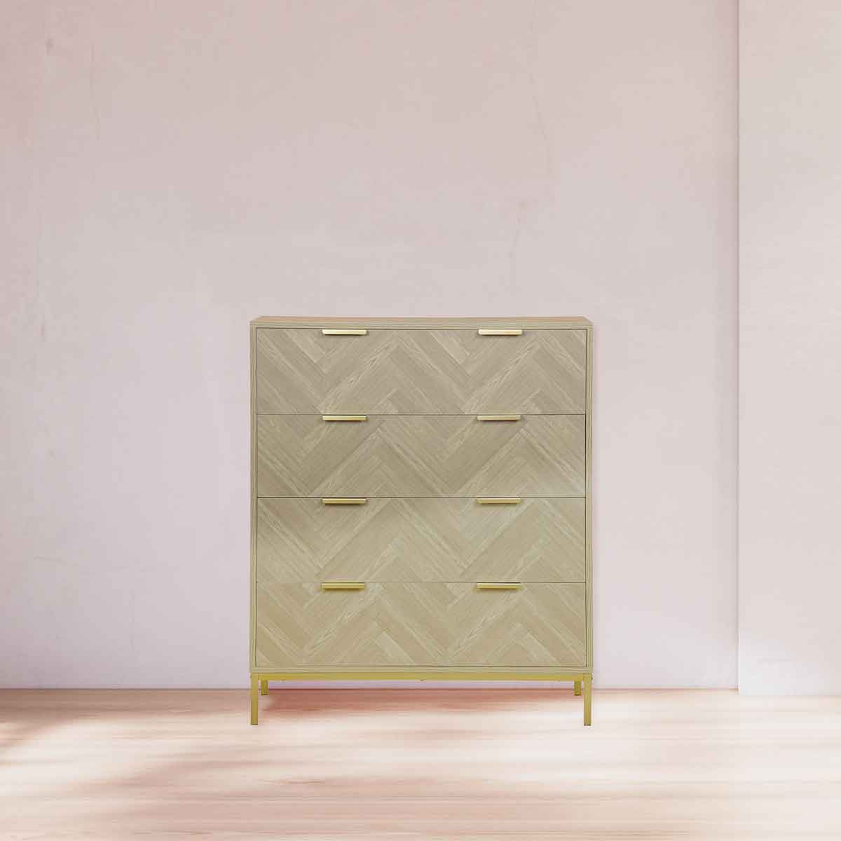 Cómoda CHEVRON beige con 4 cajones