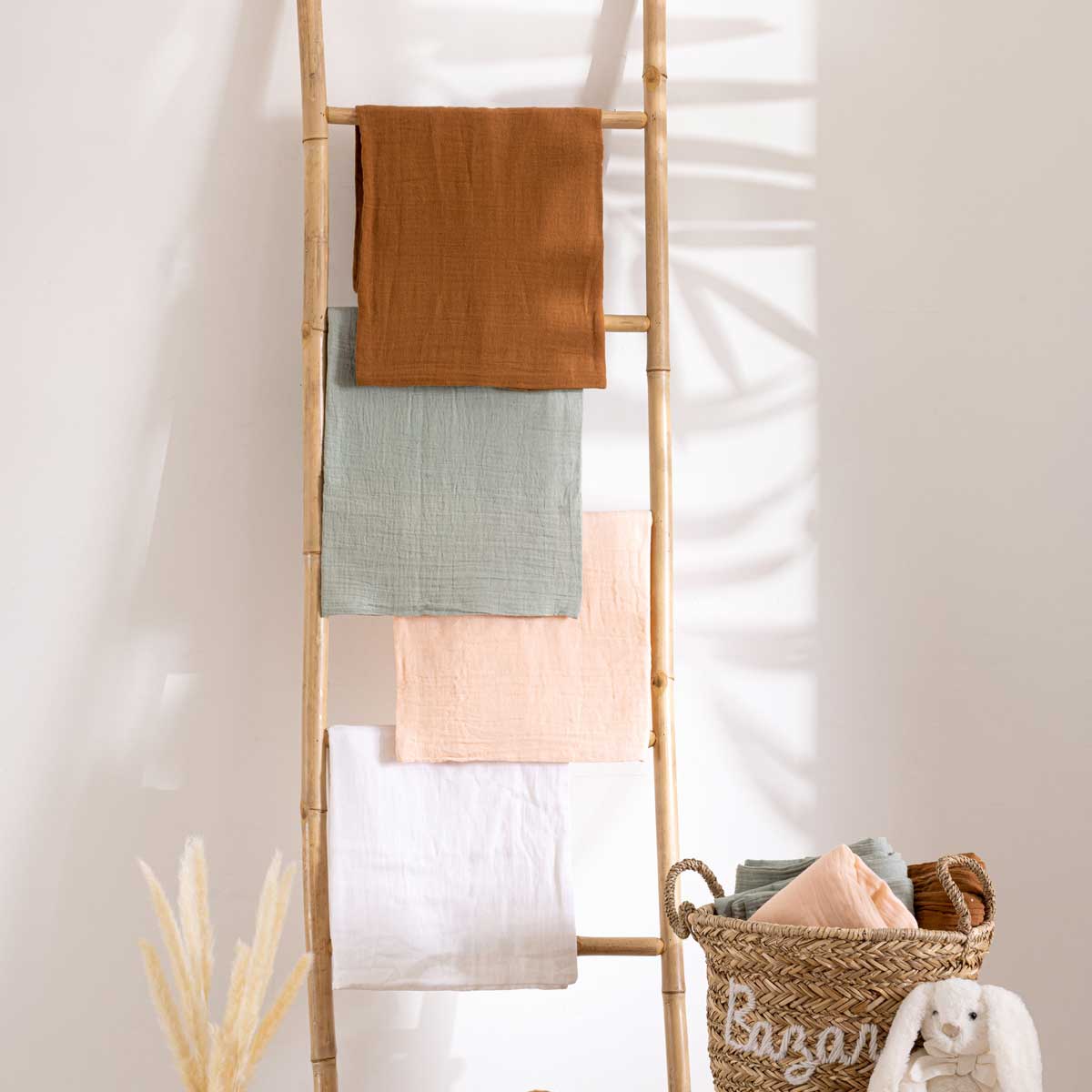 Funda nórdica y funda de cojín de gasa terracota