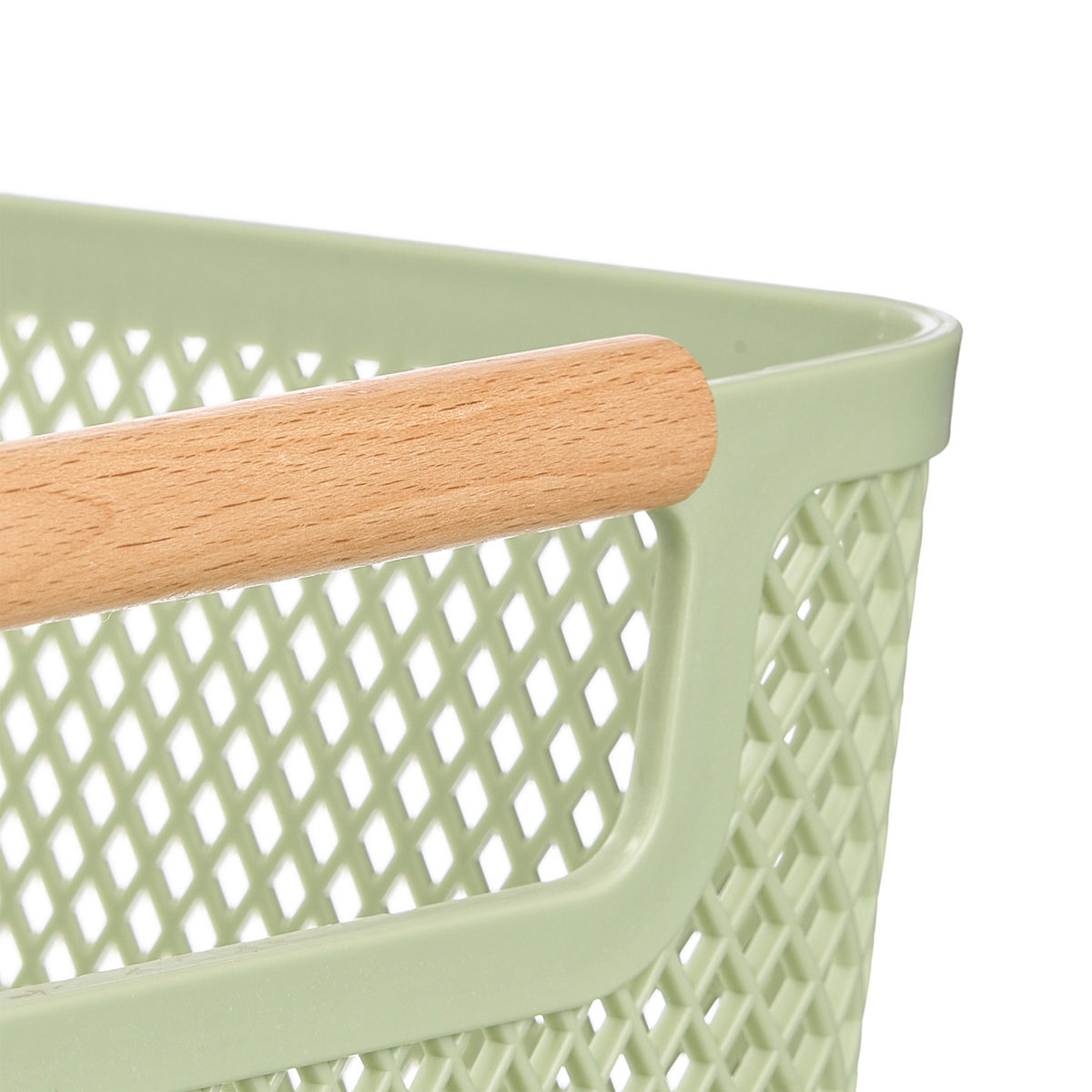 Cesto verde con asa de bamb&uacute; 32x20.5cm
