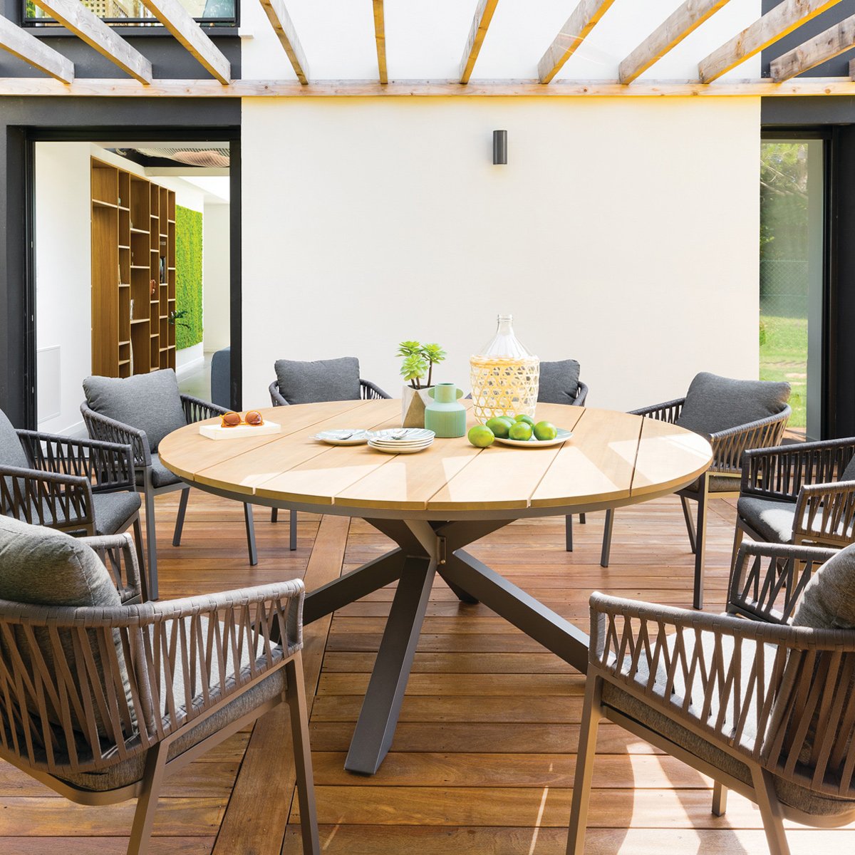 Mesa ORIENGO redonda graphite de madera acacia