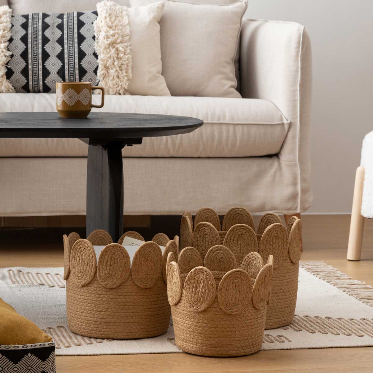 Cesta De Rafia Beige Inu 29cm