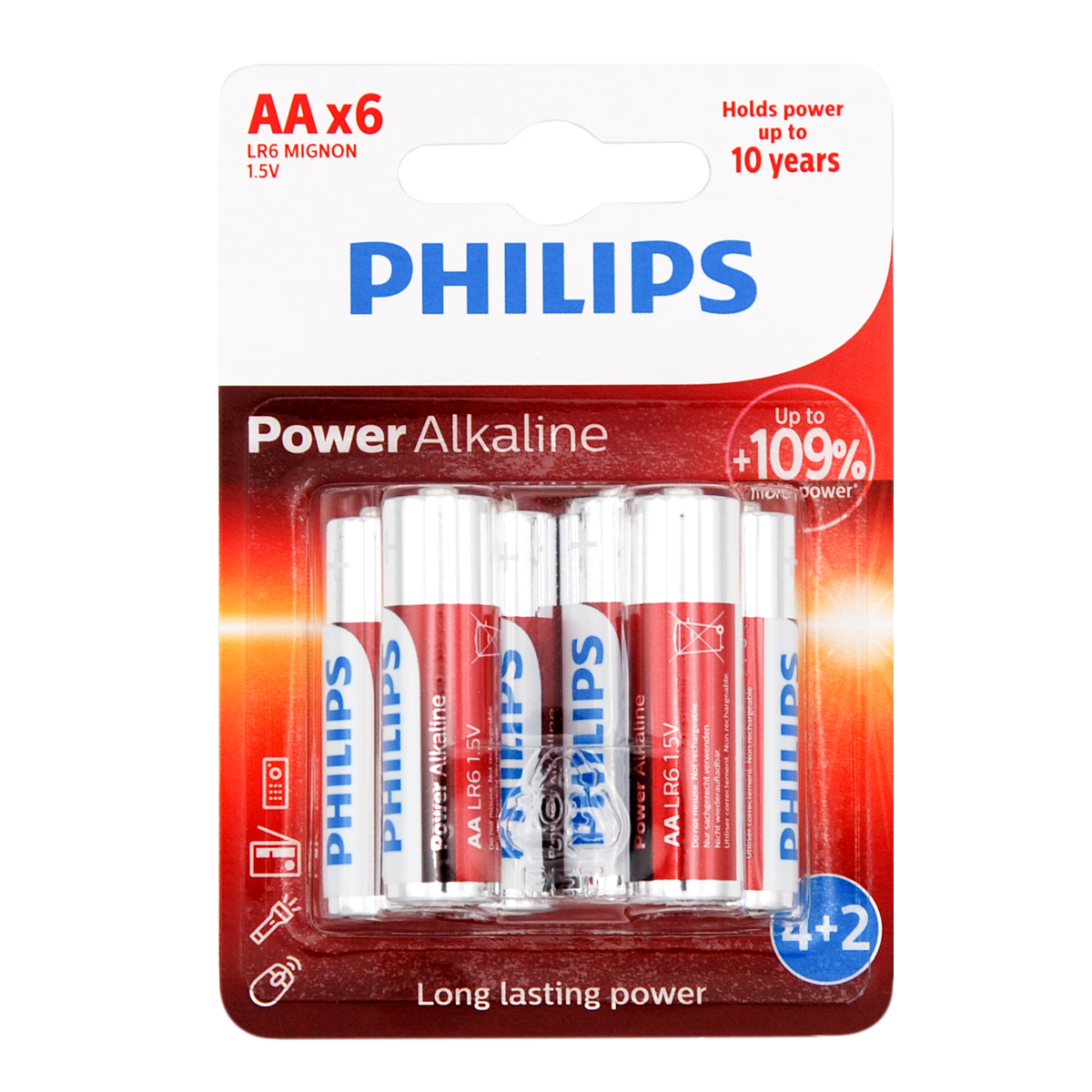 Juego de 6 pilas alcalinas PHILIPS power life 