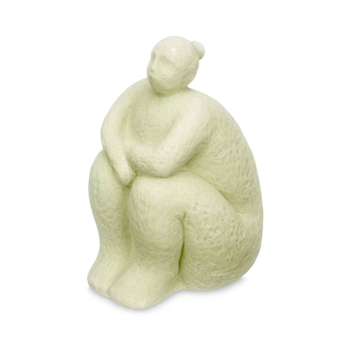 Figura forma de mujer sentada de cer&aacute;mica verde