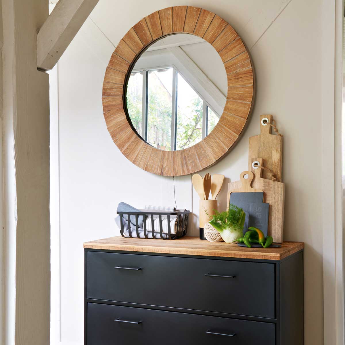 Espejo Pared De Madera Marrón 83Cm