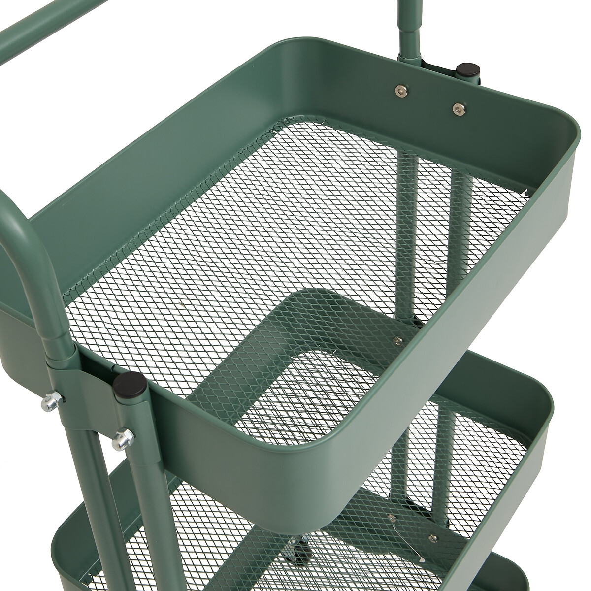 Carrito auxiliar verde de metal con 3 niveles